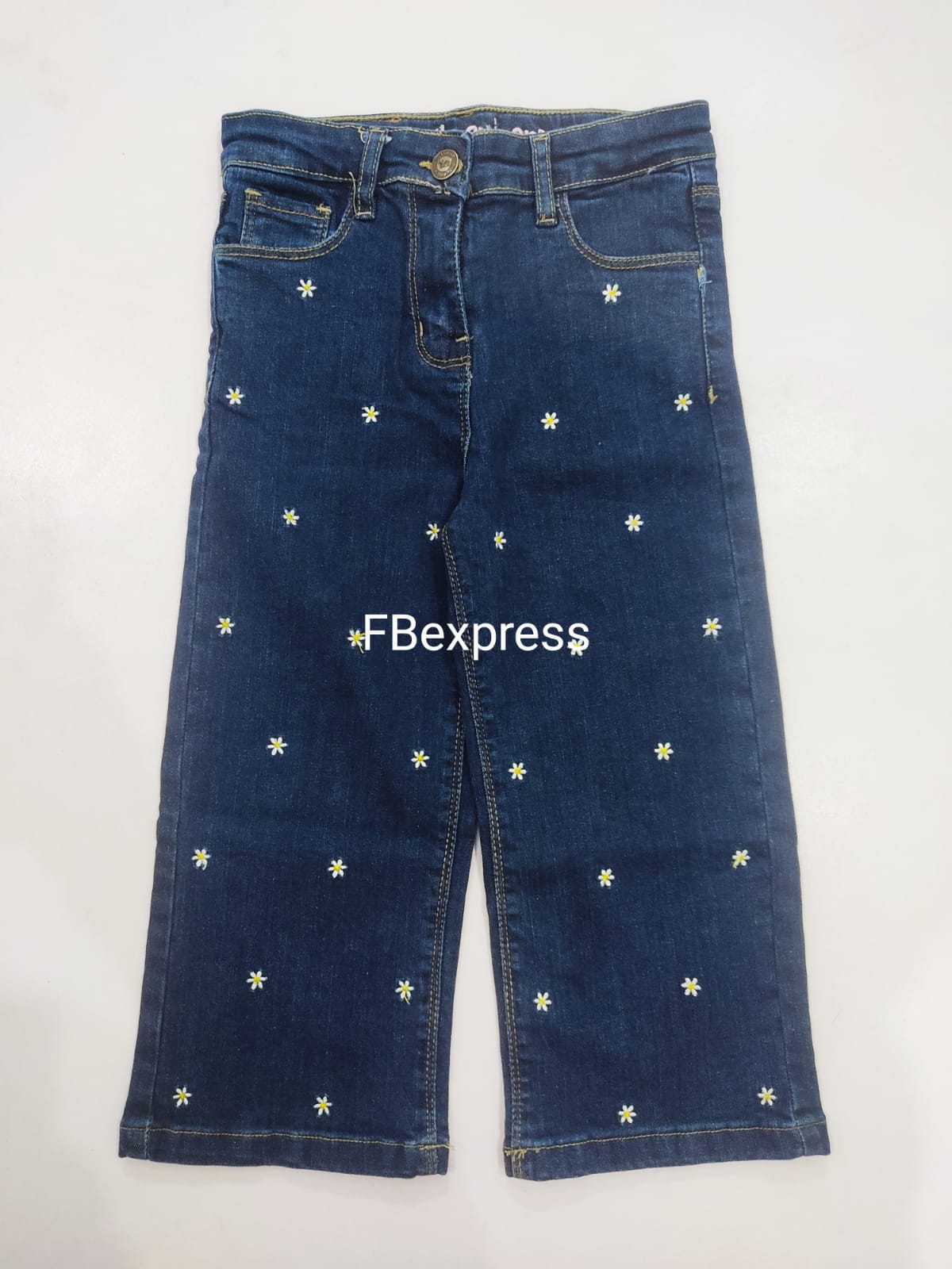 Rollover embroidered jeans